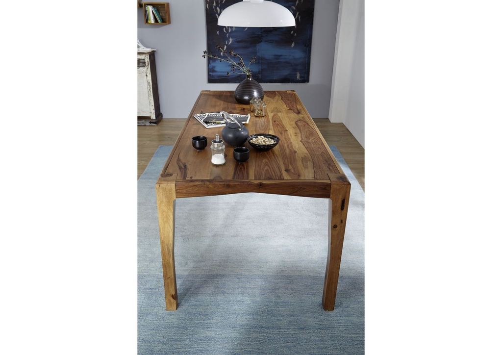 MASSIVMOEBEL24 Esstisch Sheesham 140x85x77 braun lackiert ANCONA #0101