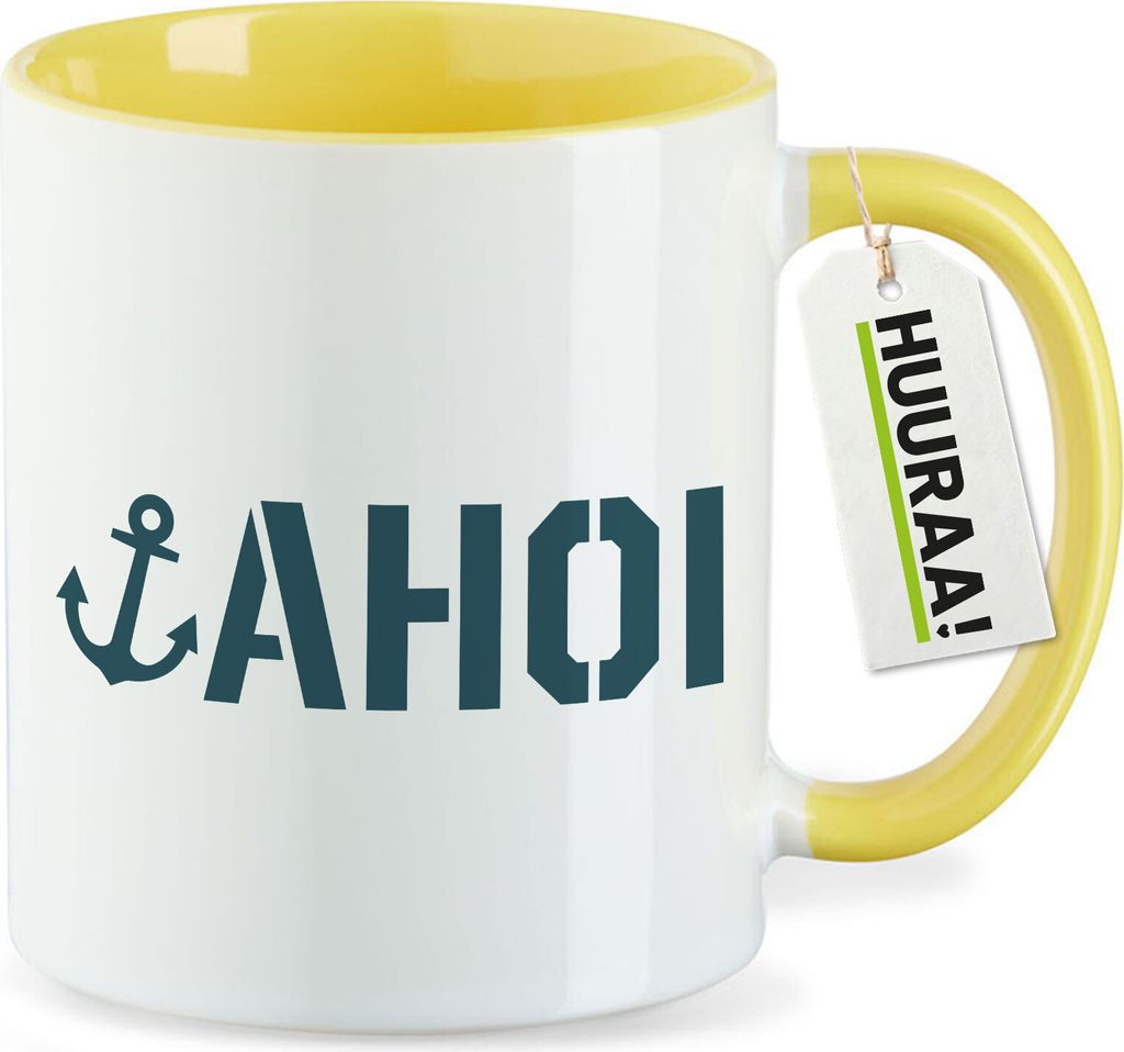 Huuraa Kaffeetasse Ahoi Anker Seemannsgruß 330ml Gelb Keramik Kaffeebecher Geschenkidee