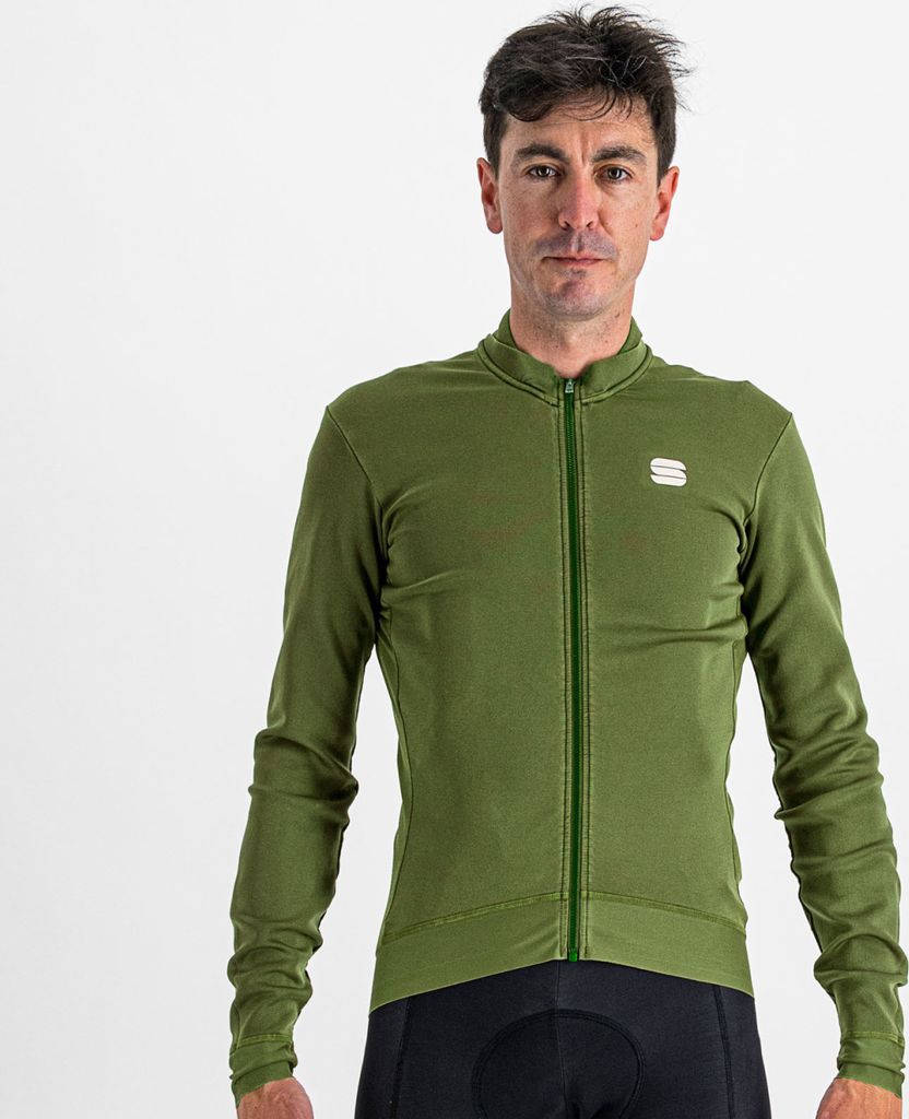 SPORTFUL Langarm Fahrradtrikot für den Winter - MONOCROM - Grün 2XL