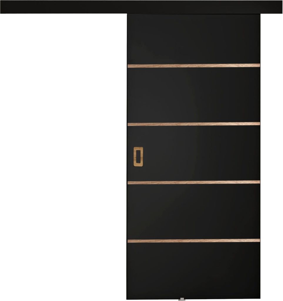 KIER FURNITURE Schiebetür Komplettset WERDI PLUS Sliding Door, Raumteiler Schiebetür Schwarz 106x205x1,6 cm
