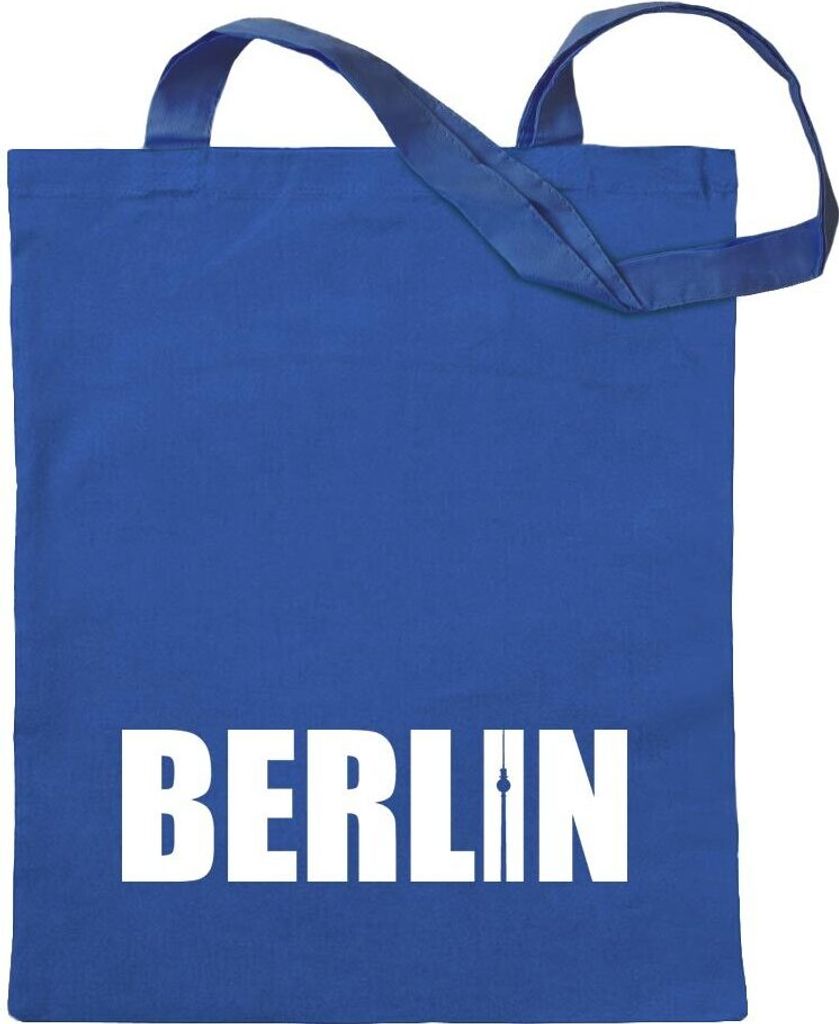 Kiwistar - Baumwolltasche - royalblau - Berlin Schriftzug - Tragetasche Stoffbeutel Umhängetasche langer Henkel