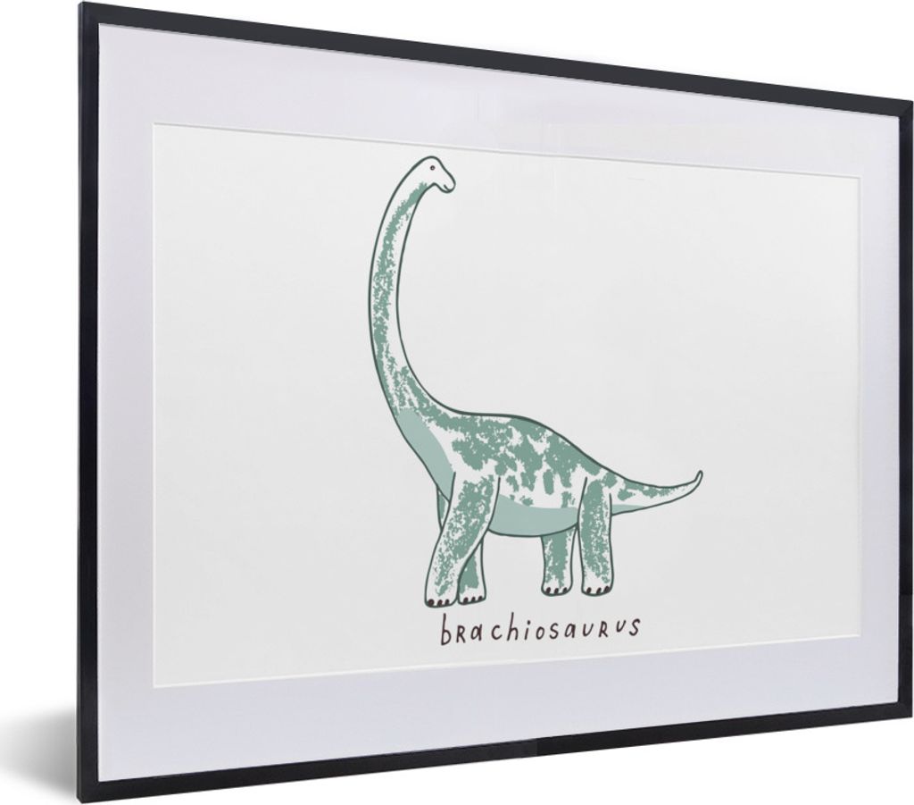 MuchoWow Gerahmtes Poster Kinderzimmer - Dinosaurier - Brachiosaurus - Jungen - Mädchen - Kind 40x30 cm - Poster mit Schwarzem Bilderrahmen Wand...