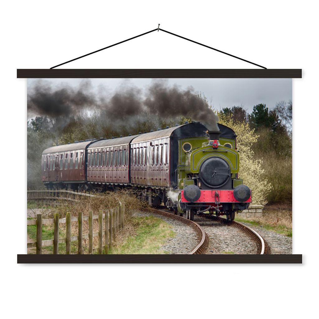 MuchoWow Textilposter Ein herannahender Dampfzug 150x100 cm mit schwarzem Rahmen - Schlafzimmer