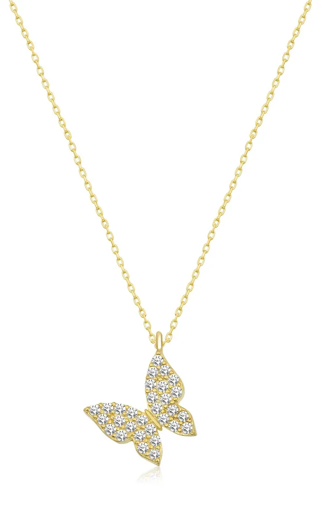 Collier Argent 925 Femme avec Papillon en Zircone Jaune de 45 cm