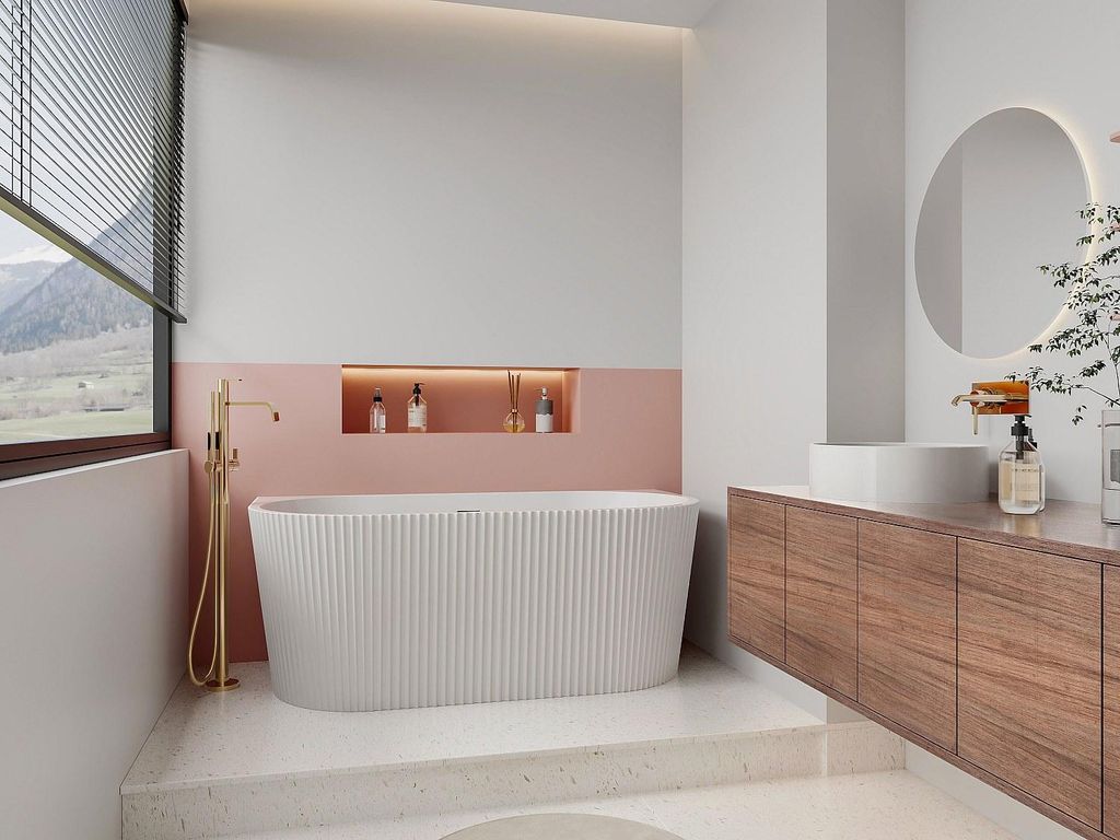 Vente-unique ZELINA, Free-standing bathtub, Acryl, Weiß, 250 l, Oval, 800 mm