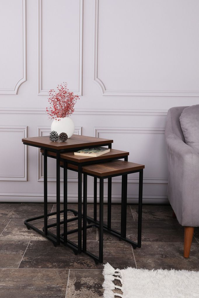 Skye Decor, Ce Metal Zigon - 9401, Satztisch (3 Stück), Nussbaum, 100 % METALL, 44 x 36 x 53,8 cm