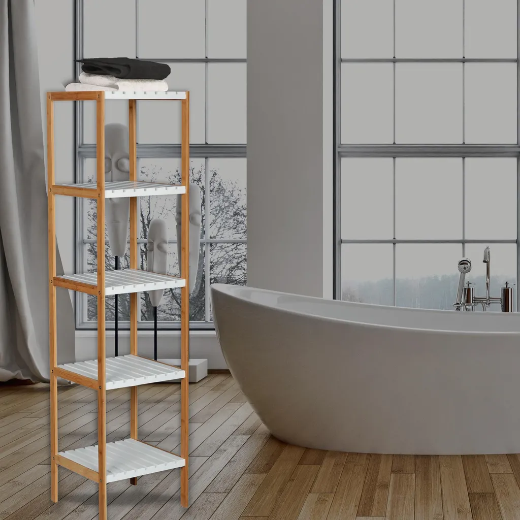 Étagère en bambou gain de place - Solution rangement 5 niveaux maison