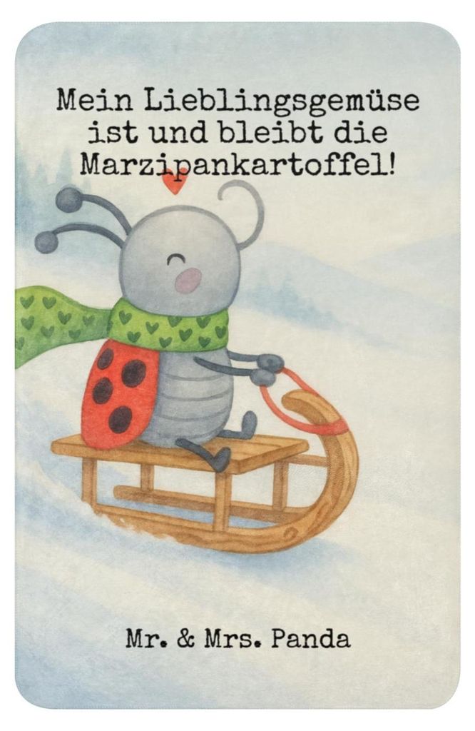 Mr. & Mrs. Panda Decke Smörle Rodeln Design 100 x 150 cm - Weiß - Geschenk, Winterdecke, Tagesdecke, Schlittenfahren, Marzipan, Winter, Wärmedec...
