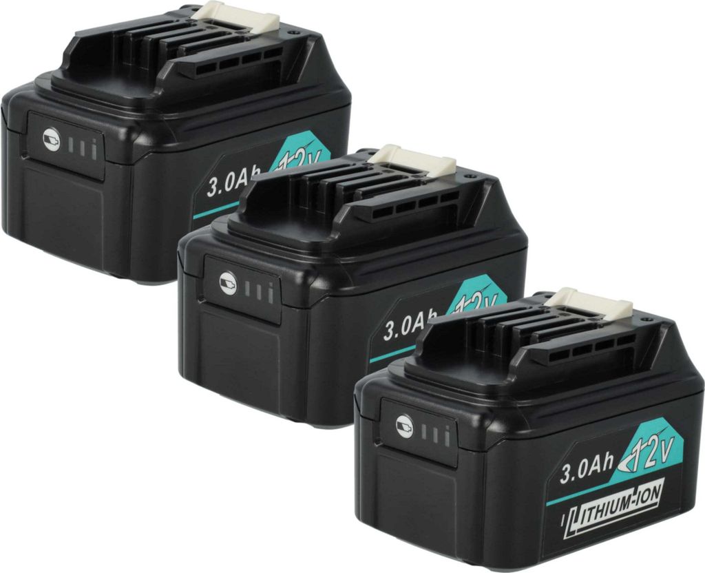 vhbw 3x Akku kompatibel mit Makita HP332D, JR103DZ, HSS01D, HP332DSAJ, JR103DWAE, JR103D, JR104D, HP332DZ, HP331DZJ Werkzeug (3000 mAh, Li-Ion, 12 V)