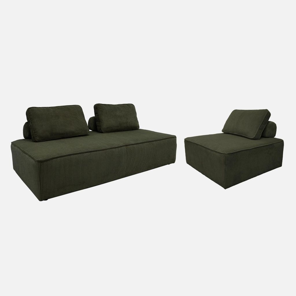sweeek - Sessel und 2-Sitzer Sofa mit Cordbezug - Dunkelgrün