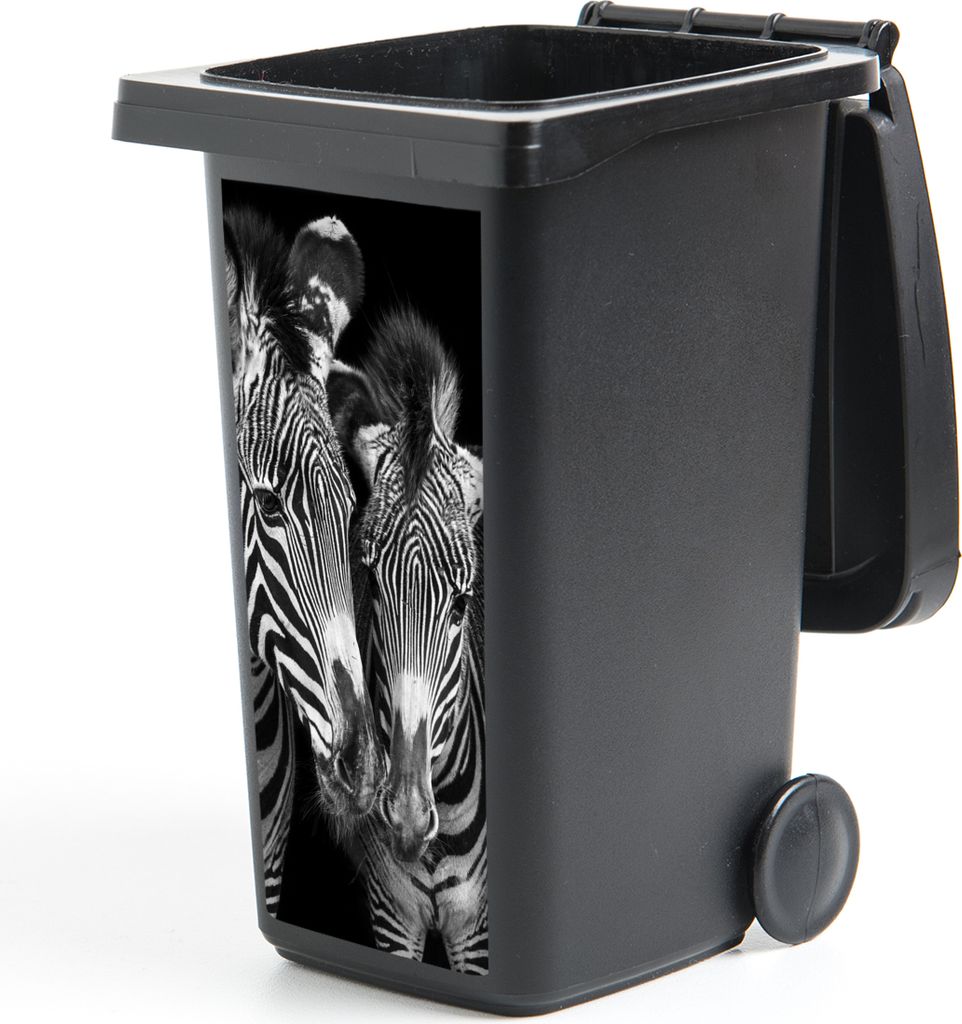 MuchoWow Mülltonnenaufkleber Tierprofil Zebras in Schwarz und Weiß 44x98 cm - Containeraufkleber - Aufkleber - Mülltonnen-Aufkleber
