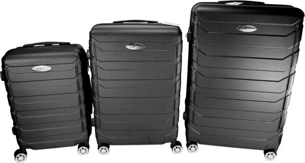 Hartschalenkoffer Set 3tlg Kunststoff Reisekoffer Trolley m. Rollen 360° drehbar, Farbe:schwarz