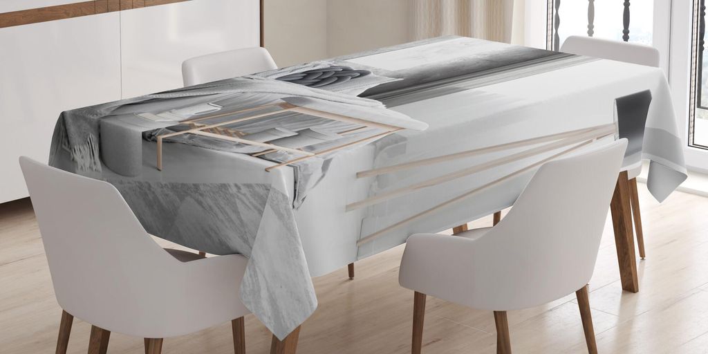 ABAKUHAUS Kohlengrau Tischdecke, Malerische einer moderne und Simplistic Schlafzimmer Szene Wandkunstwerk Lampe Bed, 140 x 200 cm, Weiß