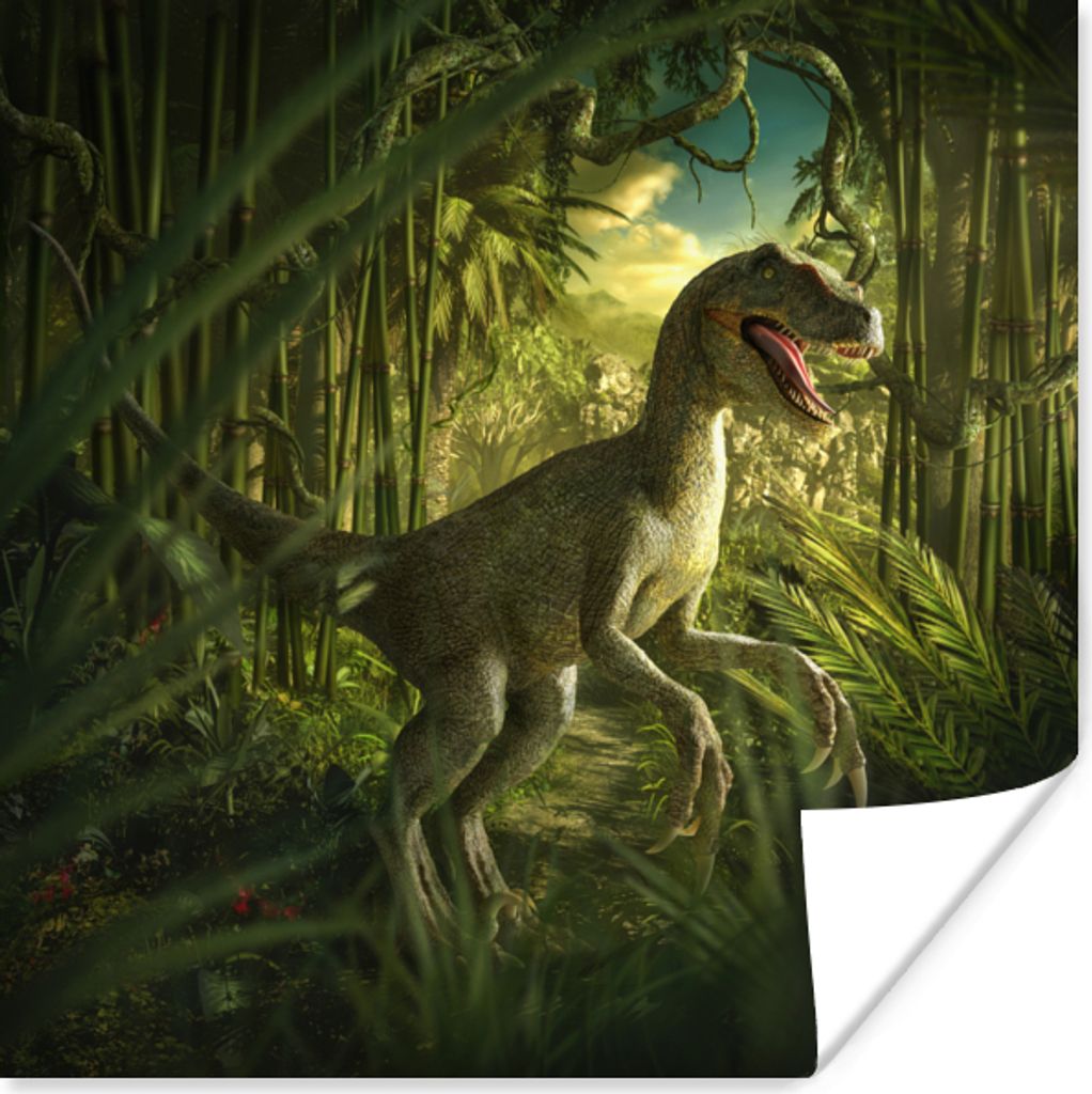 MuchoWow Poster Dinosaurier - Pflanzen - Grün - Illustration - Kinder - Jungen 75x75 cm - Wand Dekoration