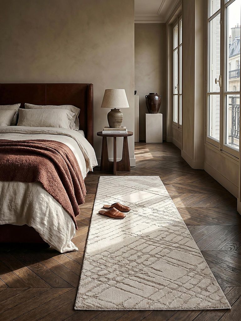 Teppichläufer Kurzflor Rautenlinien Muster Polyester Creme 80x300 cm Diele Eingang Modern ARLEN | Kadima Design