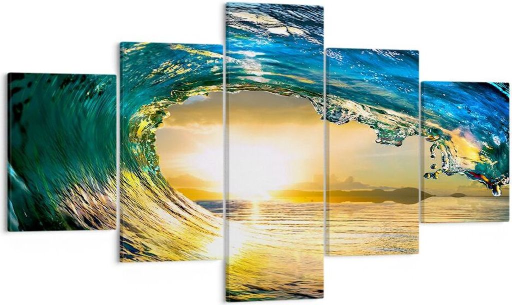 Bild auf Leinwand - Leinwandbild - Ozean Welle Sonne Klima - 125x70cm - Wand Bild - Wanddeko - Leinwanddruck - Bilder - Kunstdruck - Wanddekoration...