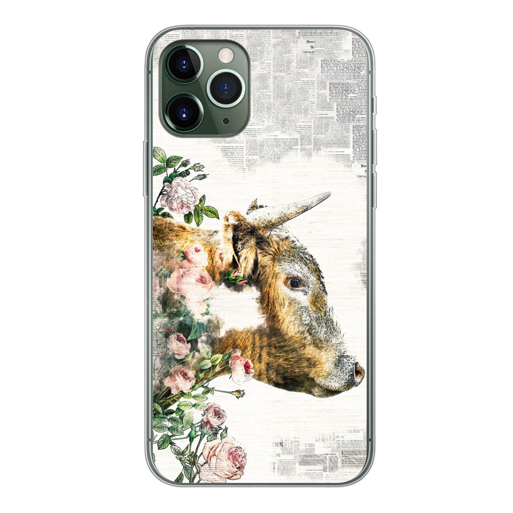 MuchoWow Handyhülle Schutzhülle Hülle für iPhone 11 Pro Schottischer Highlander - Farbe - Blumen Silikon Softcase Handy Hülle - Handy