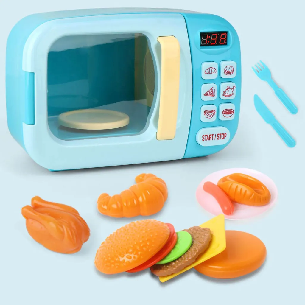 Jeu d'imitation cuisine micro-ondes électrique bleu pour garçon et fille