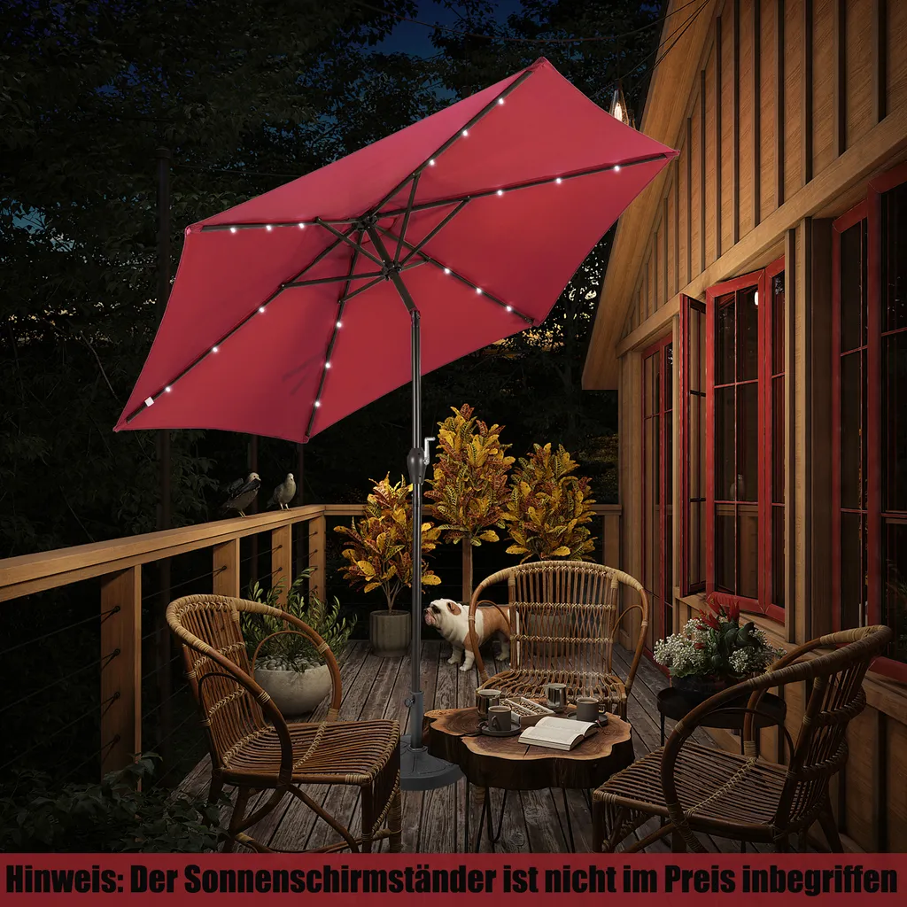 COSTWAY Ombrellone 270 cm con illuminazione solare a LED e manovella Ombrellone a semaforo Ombrellone da giardino Ombrellone da mercato Ombrellone da spiaggia Ombrellone a manovella Ombrellone rosso vino - 5