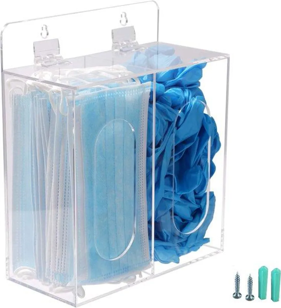Distributeur de masques jetables et gants en acrylique transparent - 3 compartiments