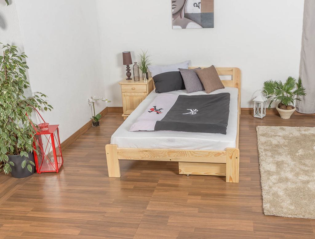 Bettrahmen für Kinder / Kinderbett 120 x 200 cm | Massivholz: Kiefer | Natur Lackiert | inkl. Rollrost