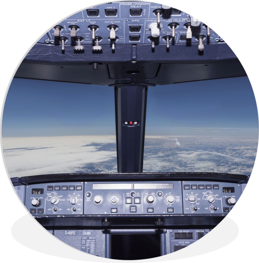 MuchoWow Rundes Wandbild - Runde Bilder Cockpit - Wolken - Flugzeug Ø 90 cm Kreis Wanddekoration Kunststoff - Wandkreis - Wandschmuck - Wand-Kre...