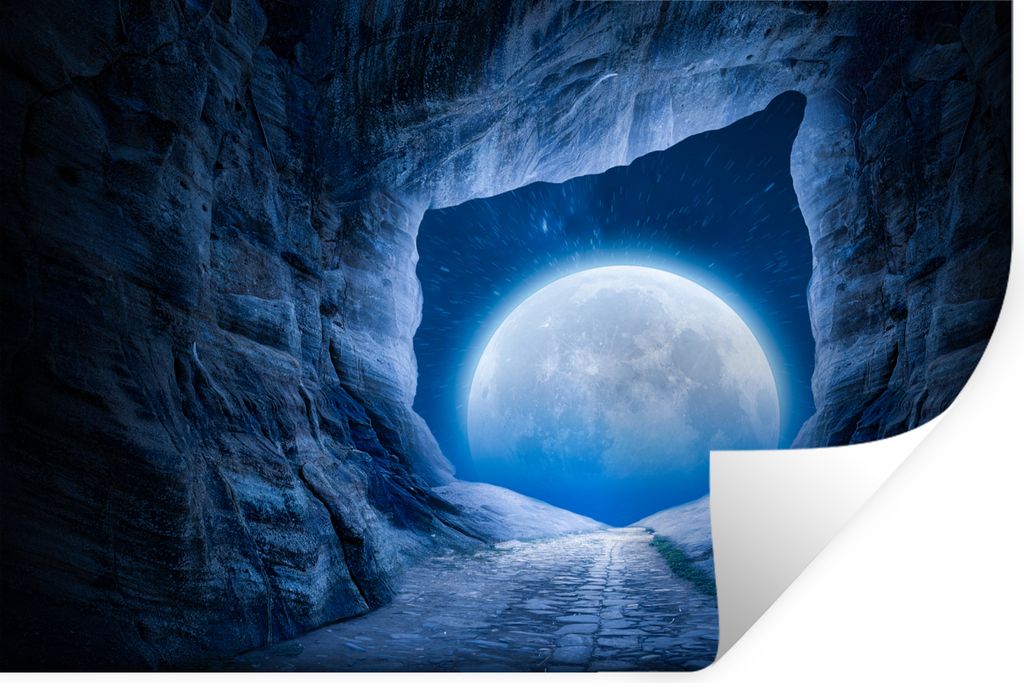 MuchoWow Wandtattoo Wandsticker Wandaufkleber Höhle - Mond - Weltraum - Universum - Blau 60x40 cm Selbstklebend und Repositionierbar - Wierderve...