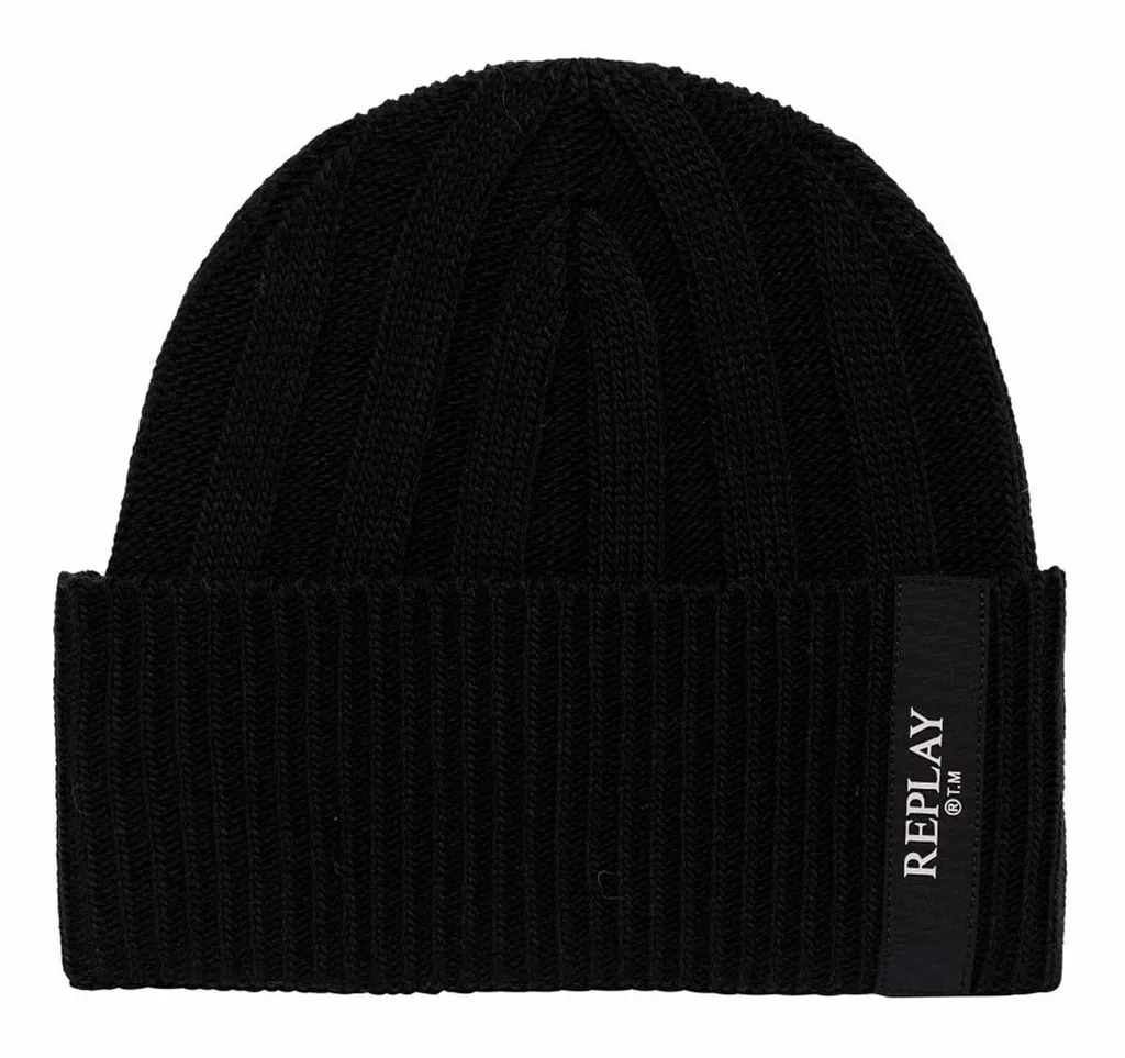 Berretto REPLAY Beanie Nero - Alta Qualità Maglieria Invernale Unisex