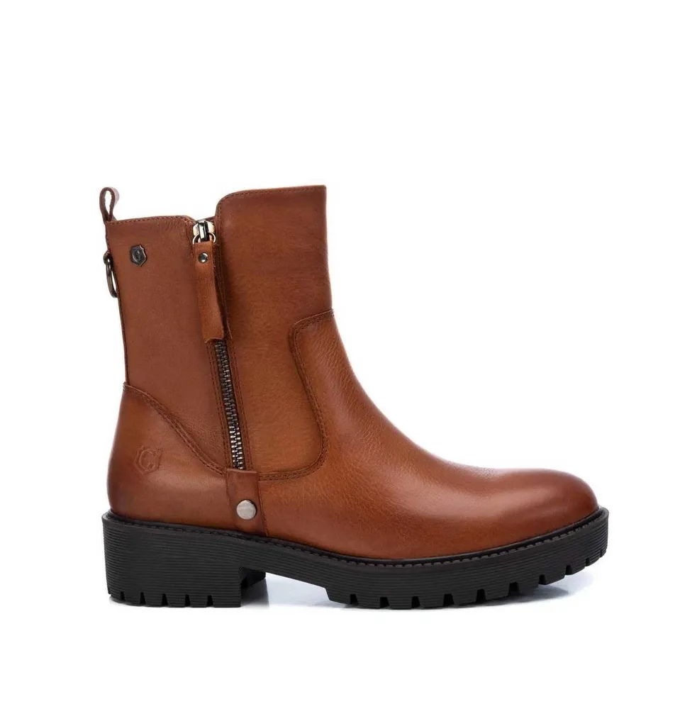 Bottines Cuir Camel Carmela 67972 avec Zip Latéral et Talon Stable