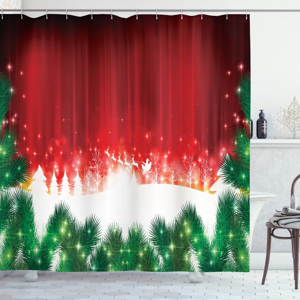 Baccessor Tenda Doccia Merry Christmas 152x183 Cm – Impermeabile Con Ganci – Poliestere Lavabile