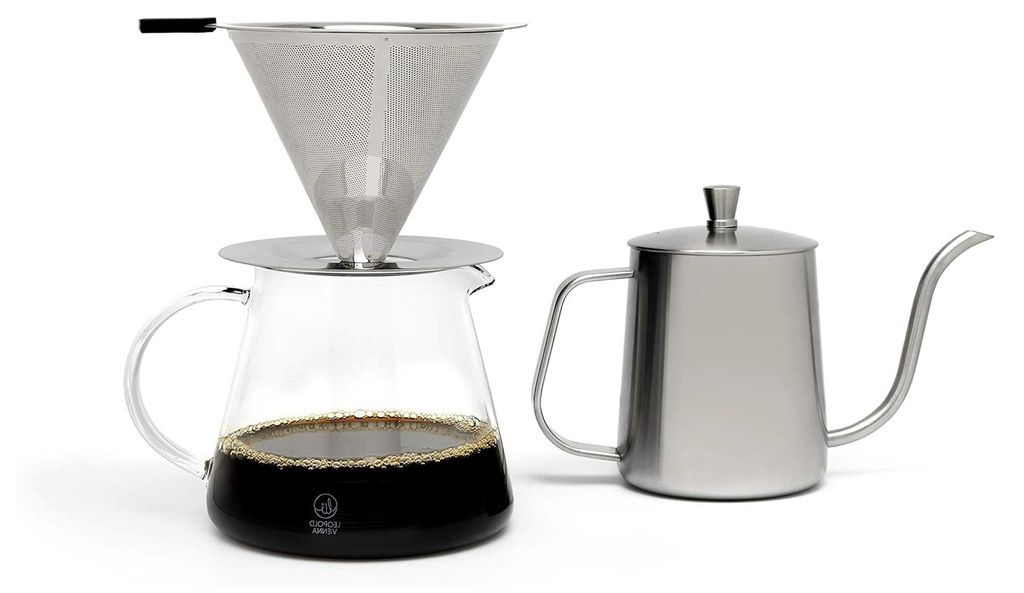 LENTO Kaffeeset für Slow Coffee, Geschenkset aus Glas und Edelstahl, 23,5x26,5x23,5 cm