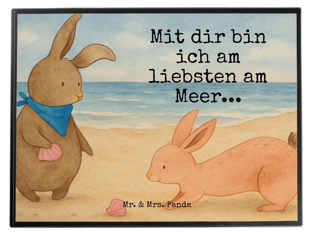 Mr. & Mrs. Panda schreibtischunterlage Hasen Muschel Design - Weiß - Geschenk, Freundinnen, Schreibunterlage, arbeitsmatte, Tischschoner, Muscheln...