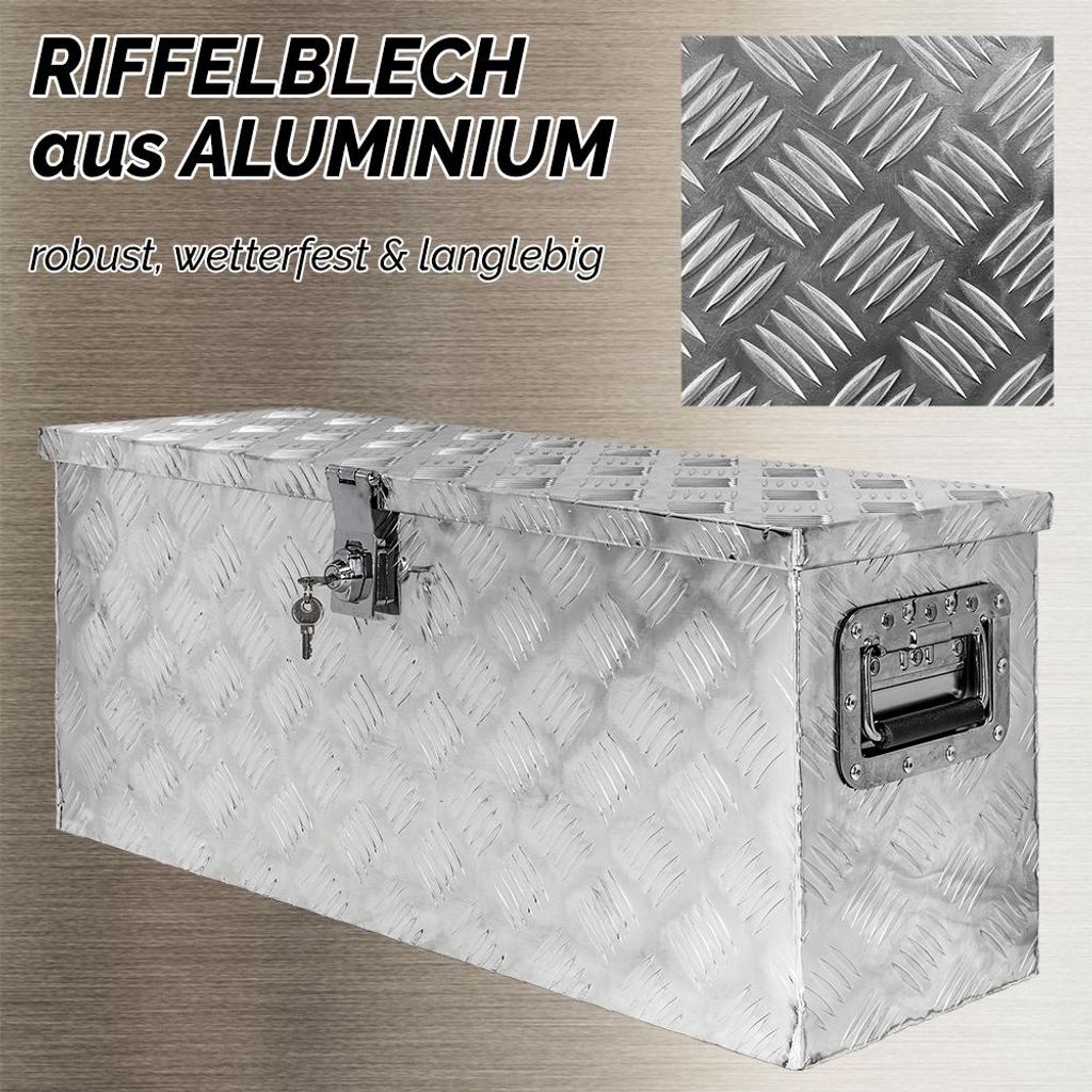 trucky Truckbox, Deichselbox Aluminium, Anhängerbox 15 Größen, Werkzeugkiste mit Schloss und Schlüssel, stabil und wasserdicht, Boxentyp:P801 (...