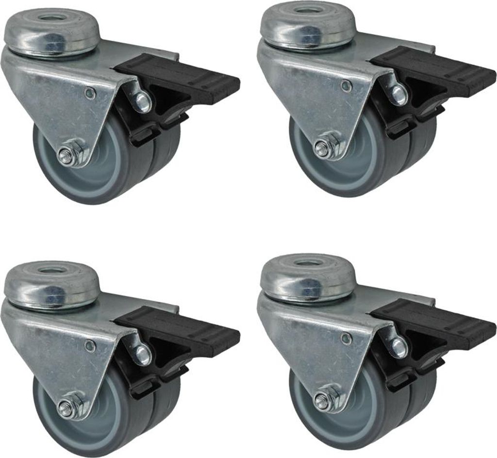 Set 50 mm Apparaterolle Doppelrolle Möbelrolle Transportrolle Lenkrolle DS. TK.80kg pro Rolle