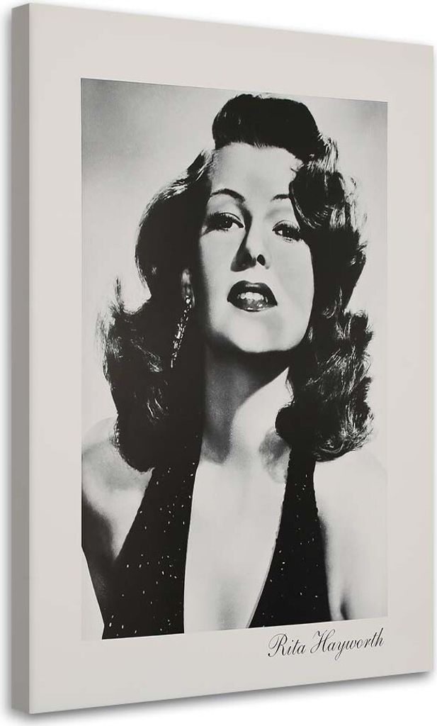 Leinwandbild rita hayworth - schwarz-weißes porträt 60x90 cm Feeby grau wandbild bereit zum aufhängen