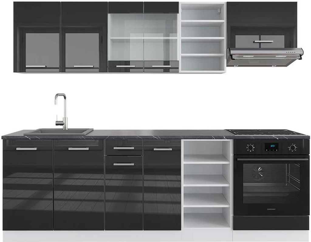 Küchenzeile Vicco R-Line Anthrazit Hochglanz/Weiß 240 cm , AP Anthrazit, Model 42376