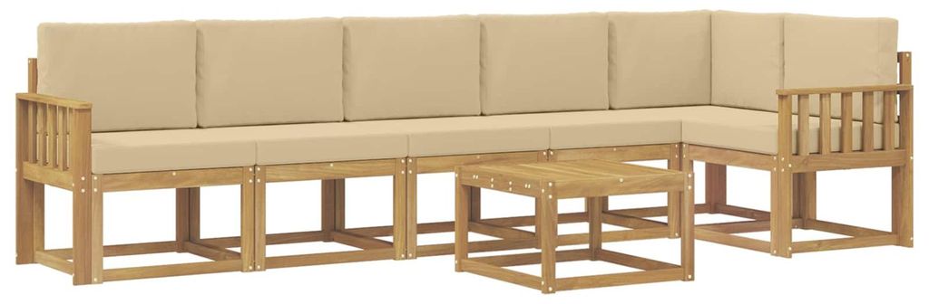 “2026 Modern“ Braun Outdoor-Sofagarnitur mit Kissen 7 pcs Weiß und Beige Polyester - Designermöbel 24718 - Gartensofas