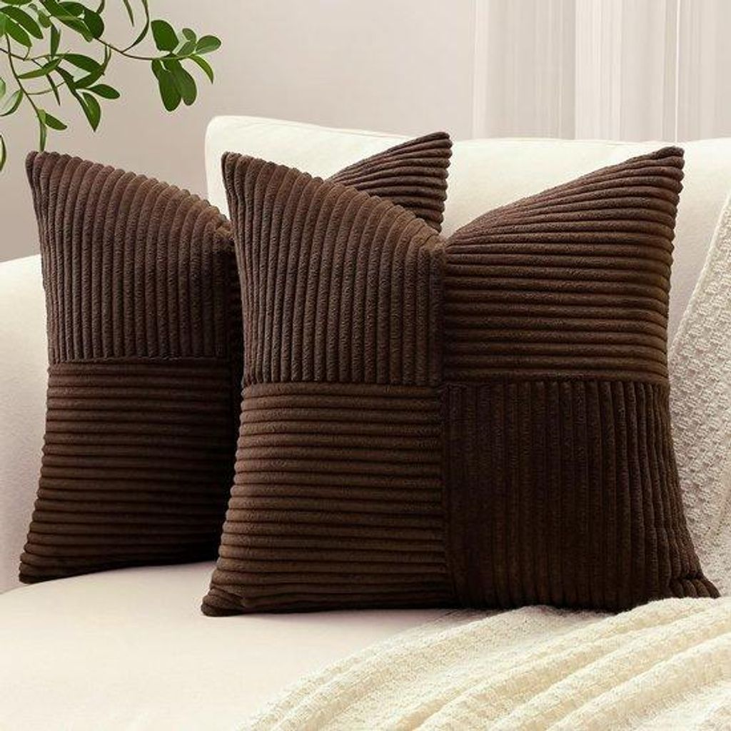 Unyqoos Set aus 2 weichen Corduroy-Kissenbezügen mit gestreiftem Muster für stilvolle Wohnräume