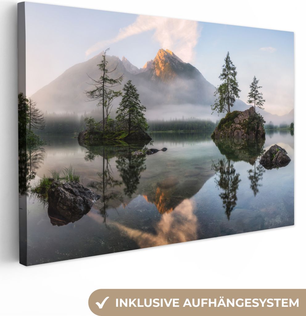 OneMillionCanvasses - Leinwandbilder - 150x100 cm, Wasser - Landschaft - Berge - Bäume, Wandbilder Kunstdruck Wanddekoration - Foto auf Leinwand...
