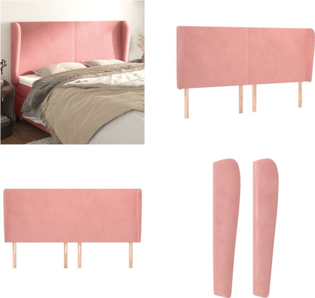 vidaXL Kopfteil mit Ohren Rosa 163x23x118/128 cm Samt - Kopfteil - Kopfteile - Bett-Kopfteil - Bettkopfteil