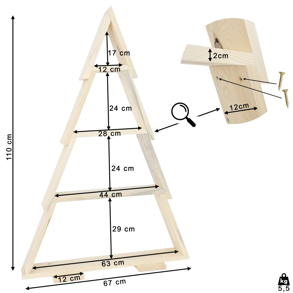 Sapin de Noël gain de place en bois avec tablettes pour petits objets - 3