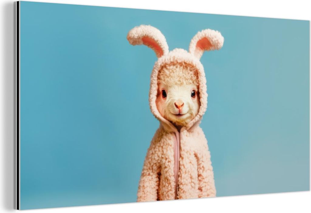 MuchoWow Wanddekoration Metall Metallbild Wandkunst 80x40 cm Lamm - Osterhase - Kostüm MuchoWow Aluminium Gemälde - Wanddekoration - Alubild