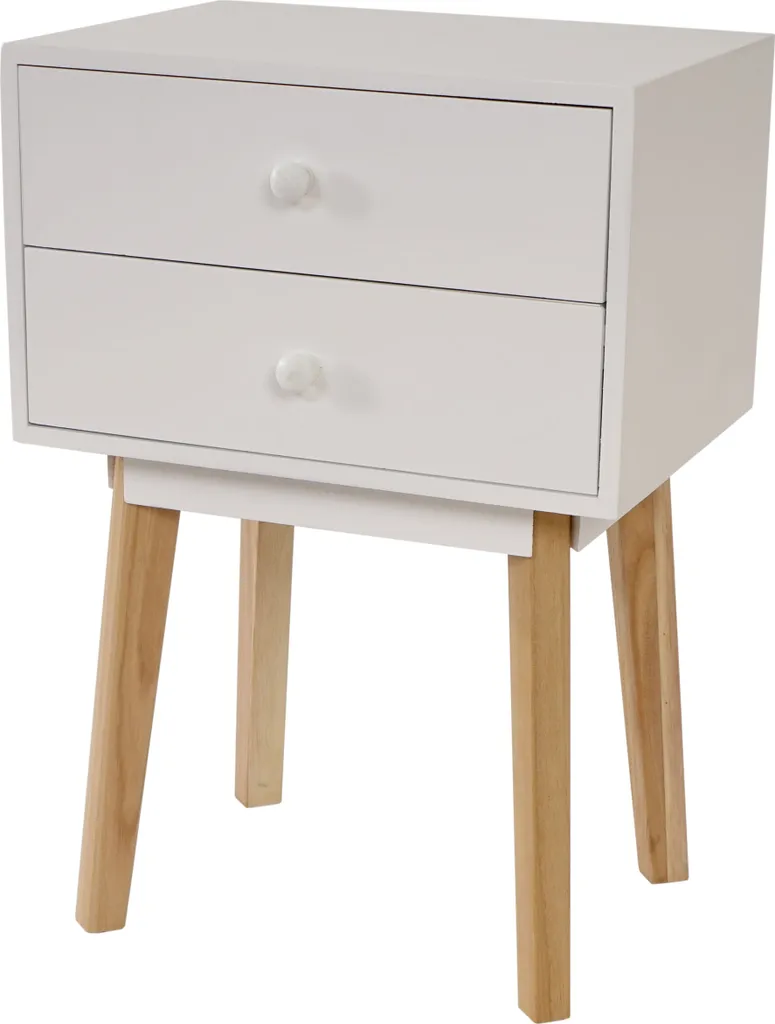 Commode Malmö T271 Table de chevet design rétro 59x40x30cm tiroir blanc
