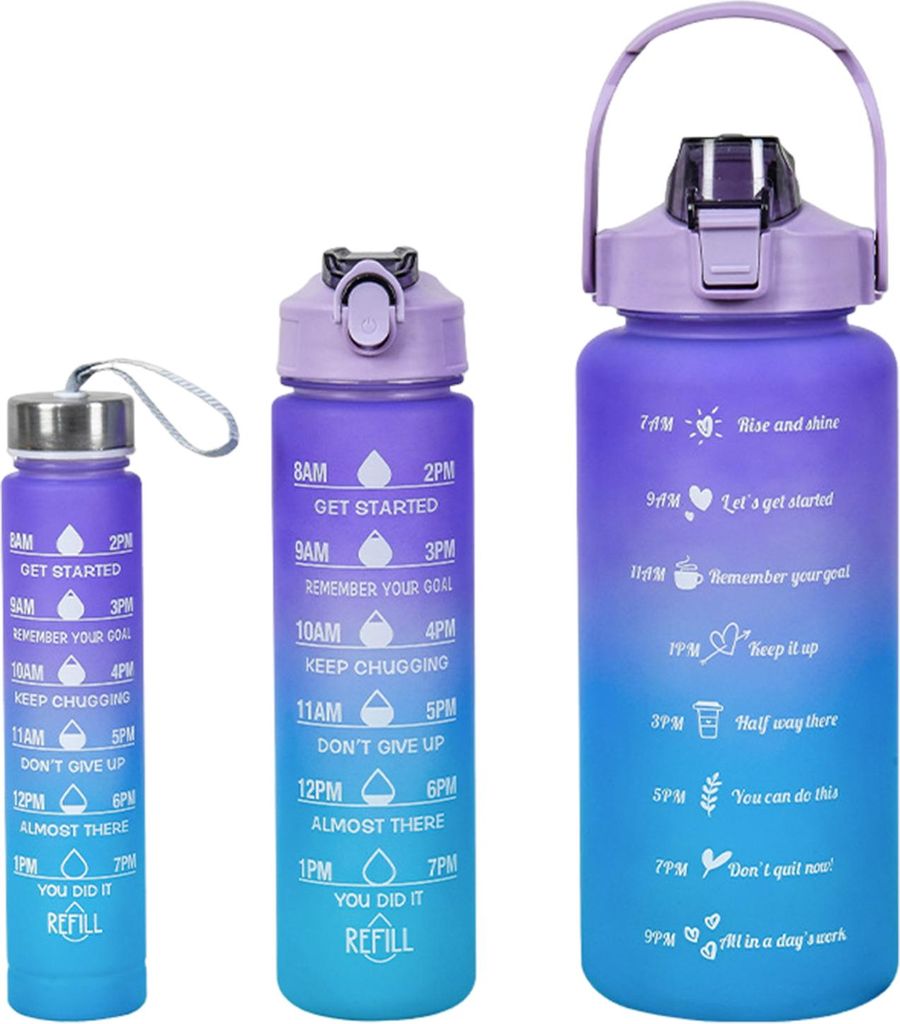 Stück Silikon-Trinkflaschen mit Strohhalm, auslaufsicher, BPA-frei, Farbverlaufsdesign, 9/25/64 oz, wiederverwendbare Wasserflasche mit Zeitmarkie...
