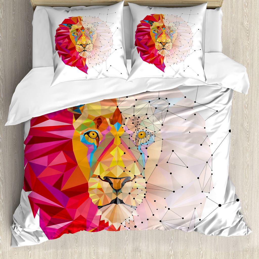 ABAKUHAUS Geometrisch Bettbezug, Löwenkopf, Milbensicher Allergiker geeignet mit Kissenbezügen, 155 cm x 220 cm - 80 x 80 cm, Weiß Rosa orange