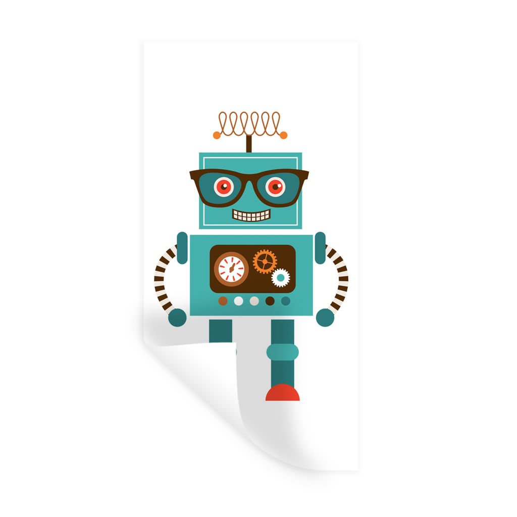 MuchoWow Wandtattoo Wandsticker Wandaufkleber Roboter - Schutzbrille - Zahnräder - Gesicht - Jungen - Kinder 20x40 cm Selbstklebend und Repositi...