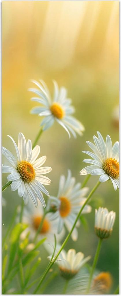 Glasbild 50x125cm in XXL für Wohnzimmer, Schlafzimmer Motiv Blühende Gänseblümchen