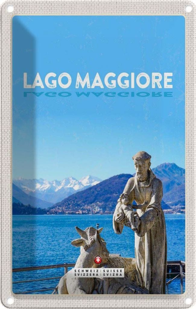 vianmo Blechschild 30x20 cm Lago Maggiore Schweiz Skulptur Ziege Bildmotiv Reisemotiv Abenteuer Reisen Urlaub