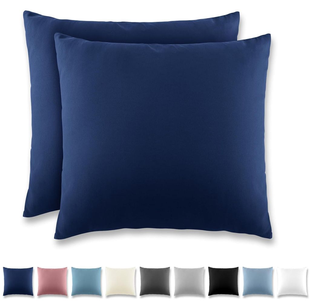 Kissenbezug 80 x 80 cm, 2er-Set, mit Reißverschluss – Kissenbezug aus gebürsteter Mikrofaser, waschbar bis 40 °C, marineblau