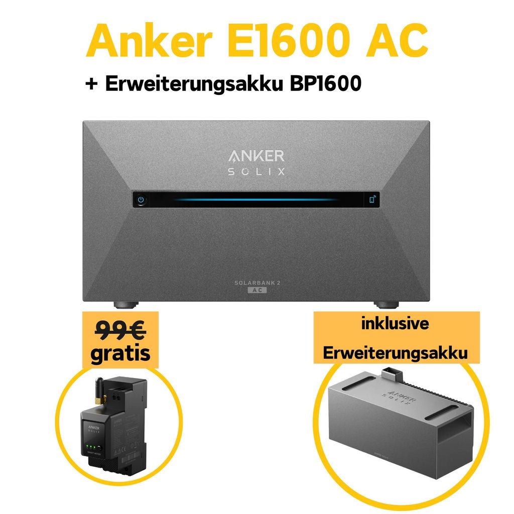 Anker SOLIX Solarbank 2 E1600 AC Speicher für Balkonkraftwerk,mit Akku BP1600、Smart Meter